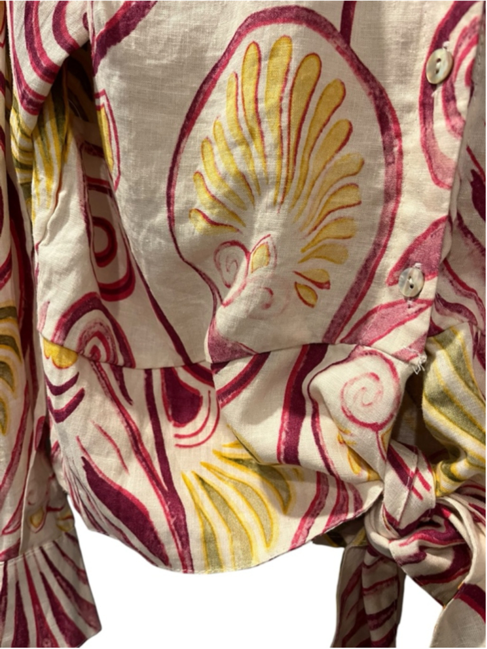 Christian Siriano NY Linen Blend Tie Front Top Retro Paisley Floral Size Medium - Picture 8 of 12